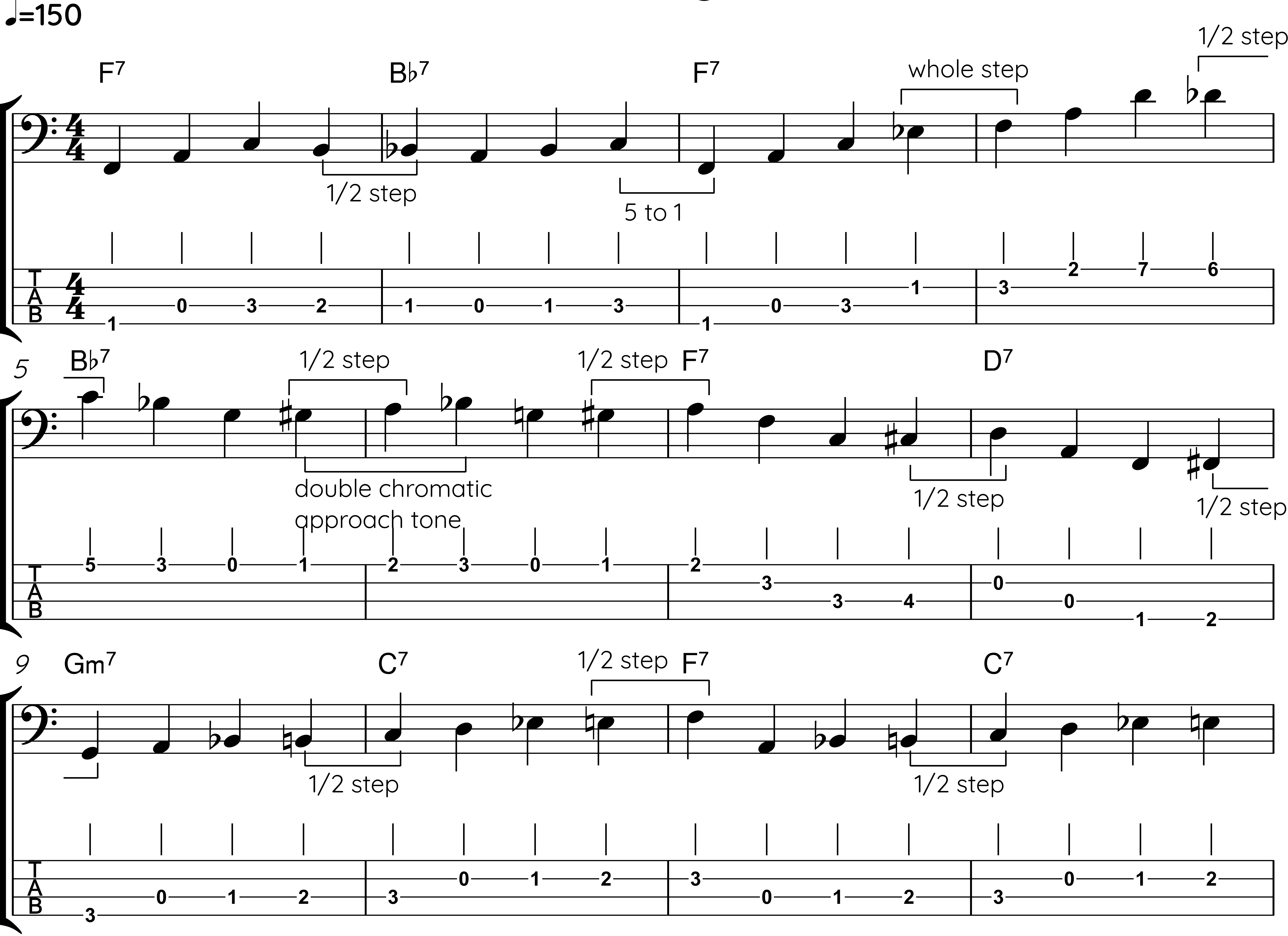 route 66 walking bass line approach tone analysis 1